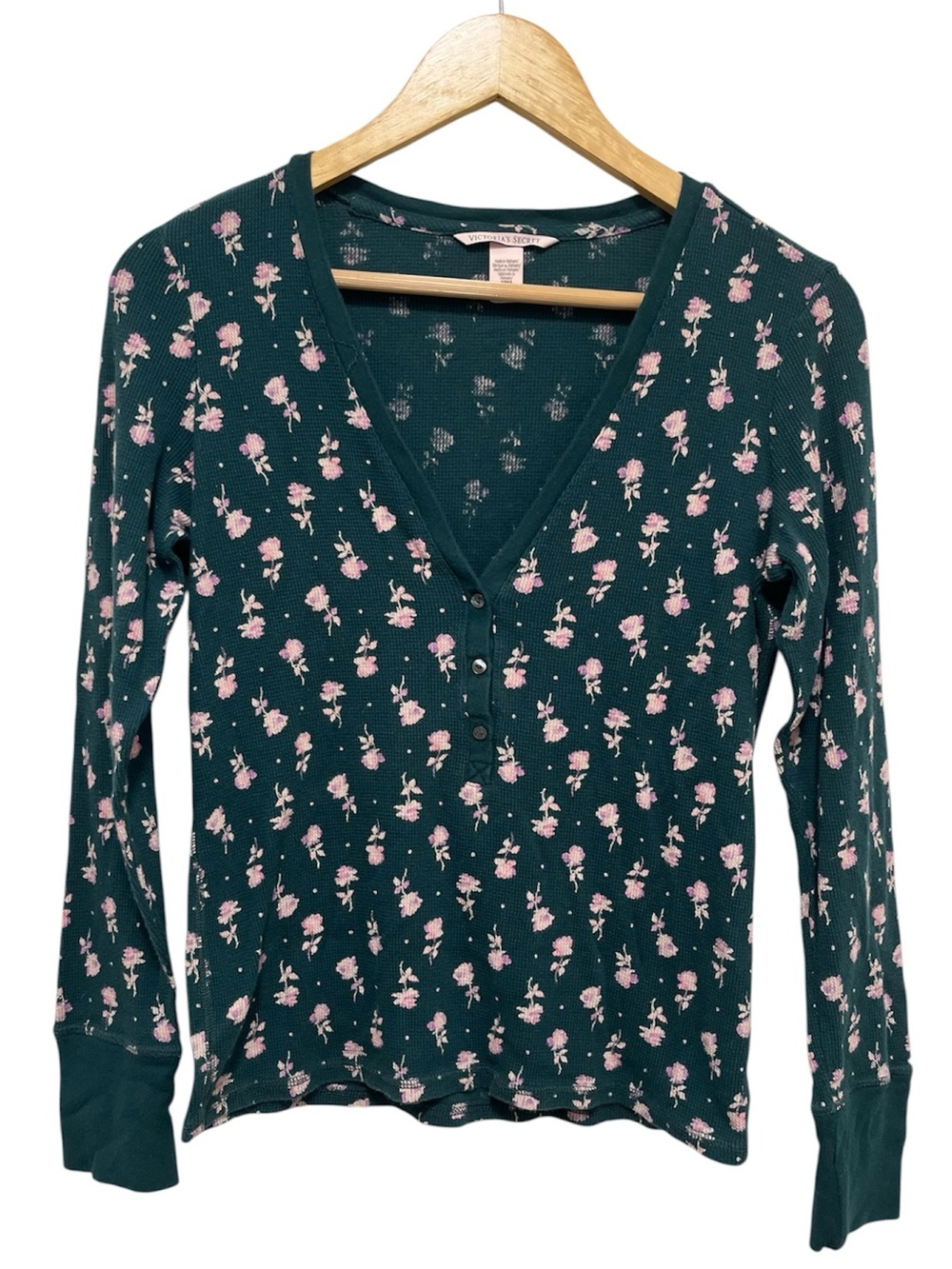 VICTORIA’S SECRET Floral Cotton Thermal Long Sleeve Shirt Size Small